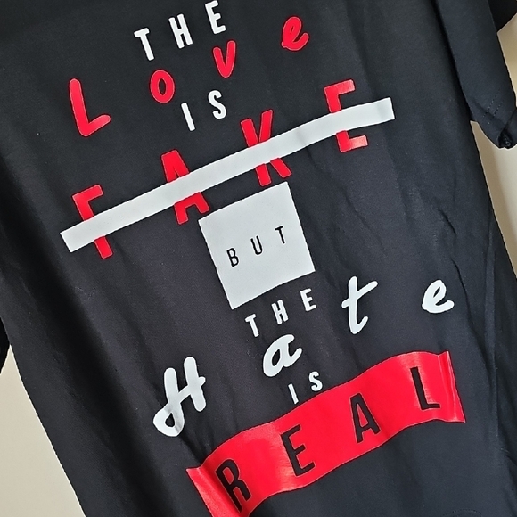 Black Graphic T-Shirt with Red and White Text - Picture 4 of 4